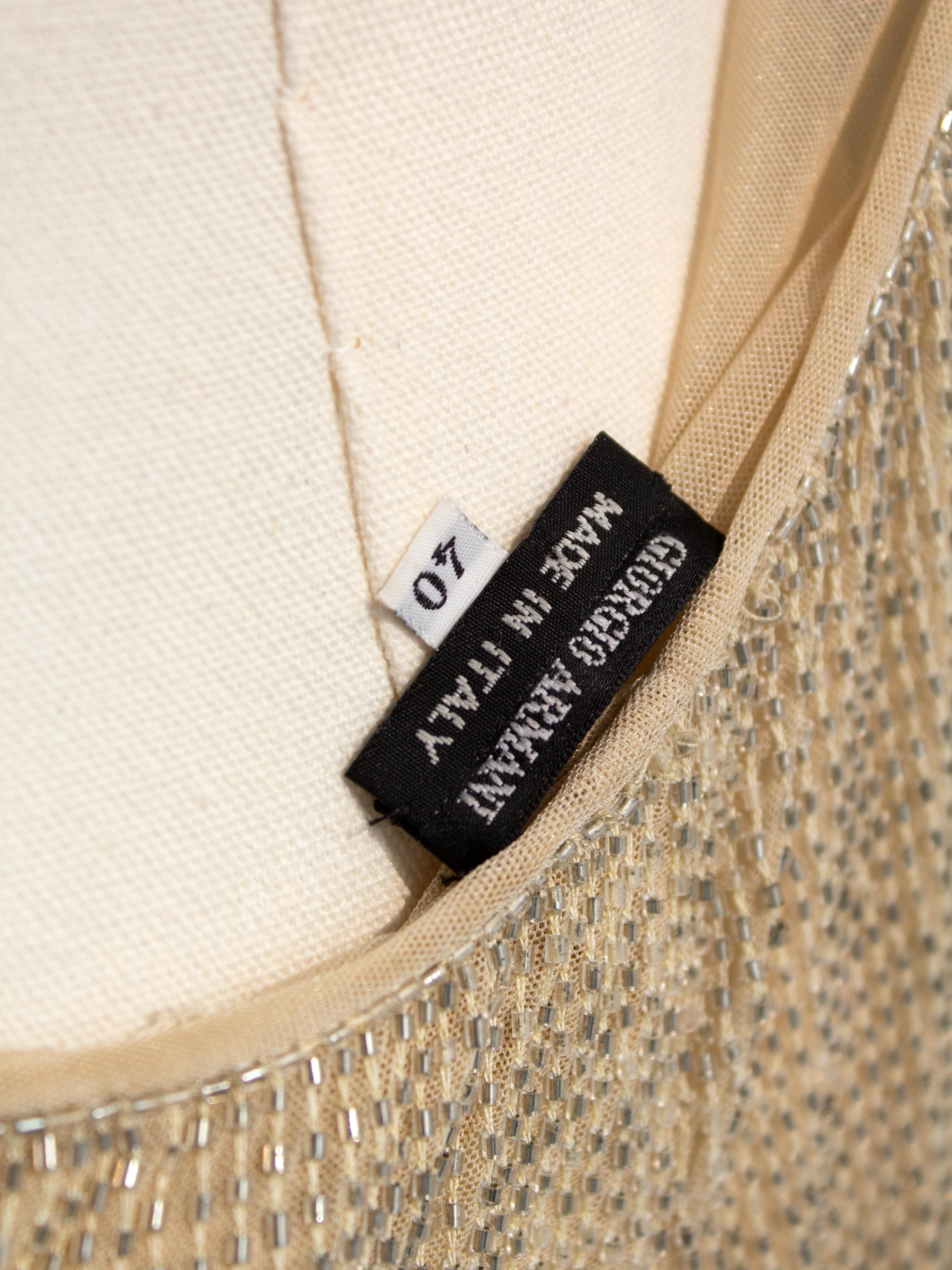 Giorgio Armani Vintage 1990s Beige Beaded Embellished Maxi Gown Dress 7
