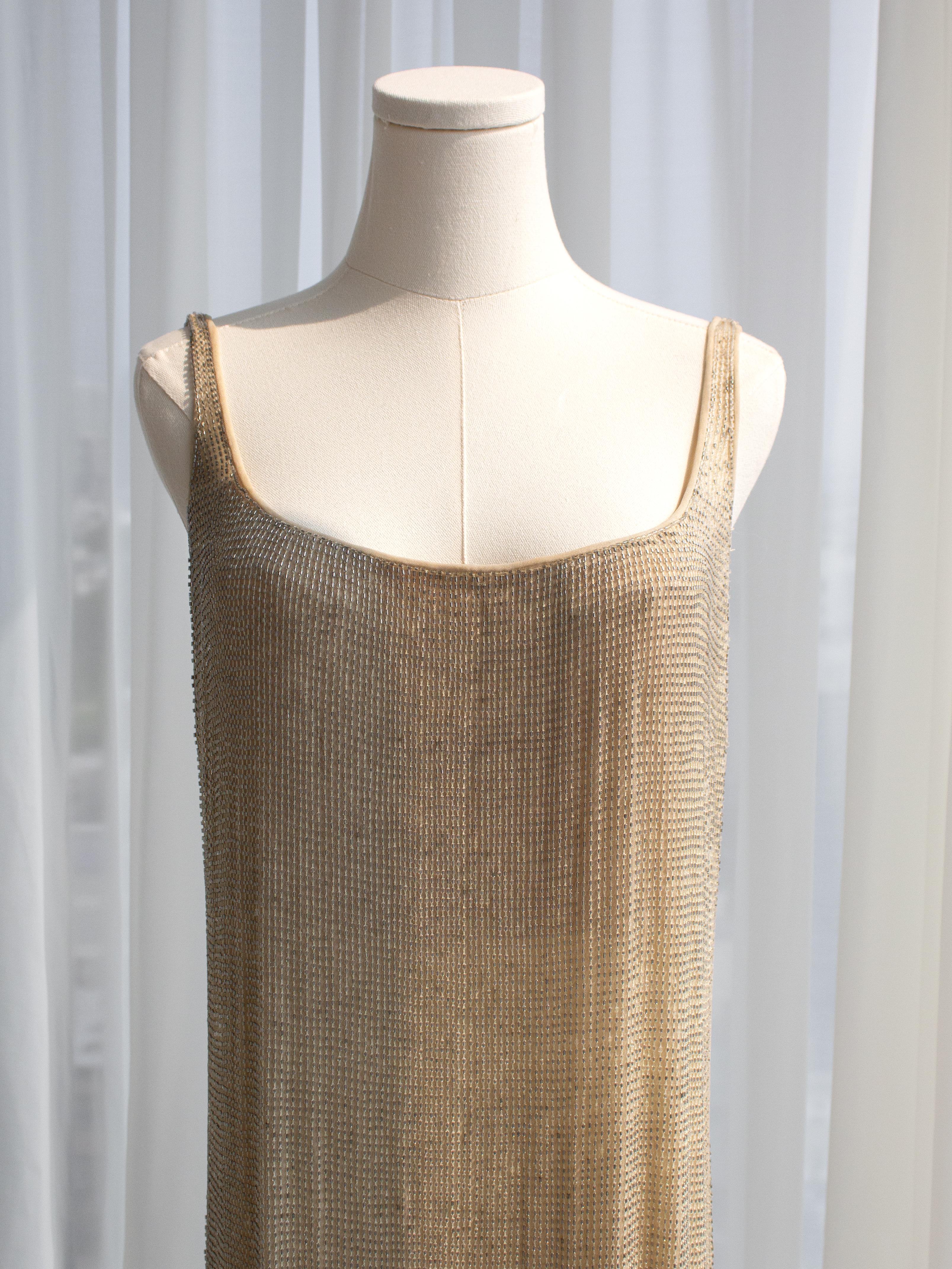 Women's Giorgio Armani Vintage 1990s Beige Beaded Embellished Maxi Gown Dress