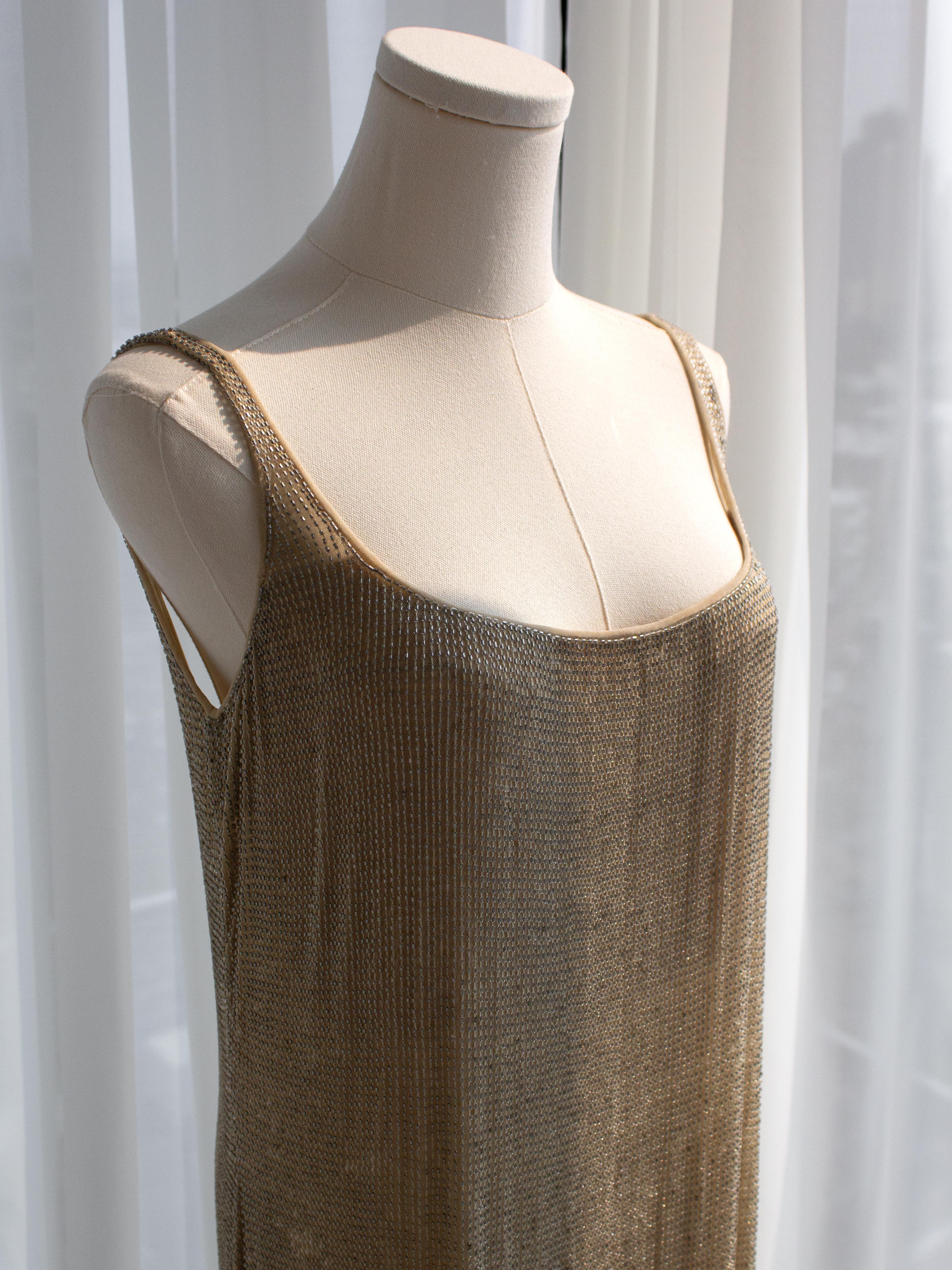 Giorgio Armani Vintage 1990s Beige Beaded Embellished Maxi Gown Dress 1