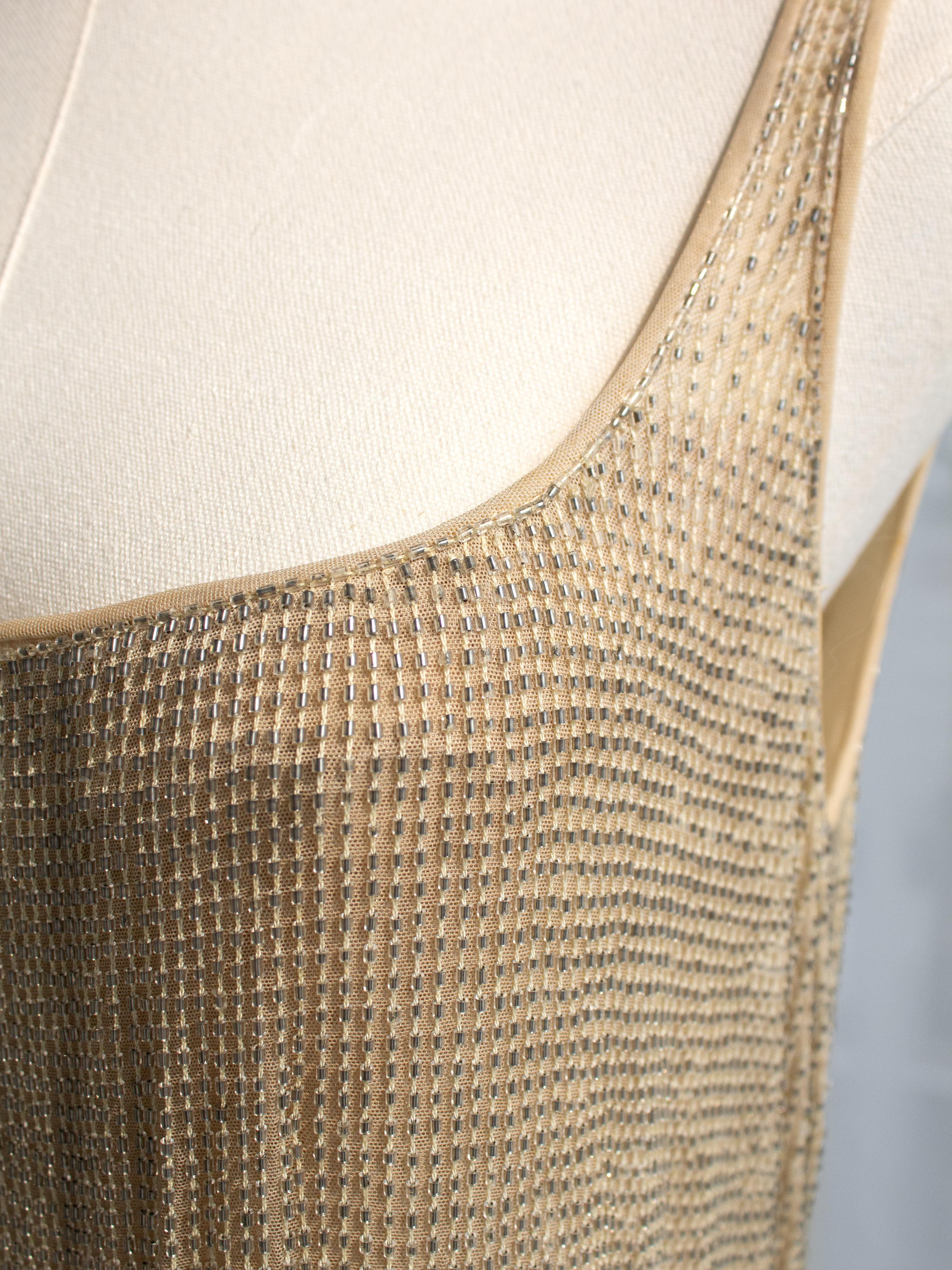 Giorgio Armani Vintage 1990s Beige Beaded Embellished Maxi Gown Dress 2