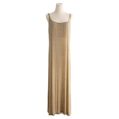 Giorgio Armani Vintage Años 90 Maxi Vestido Adornado con Cuentas Beige