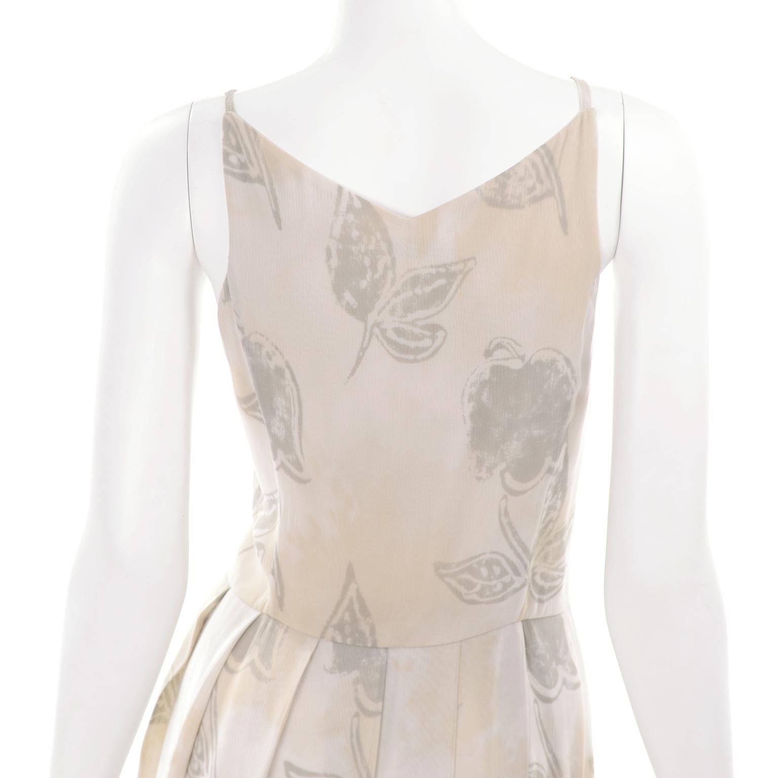 Giorgio Armani Vintage 1990s Cream Khaki Sage Green Leaf Print Summer Dress For Sale 2