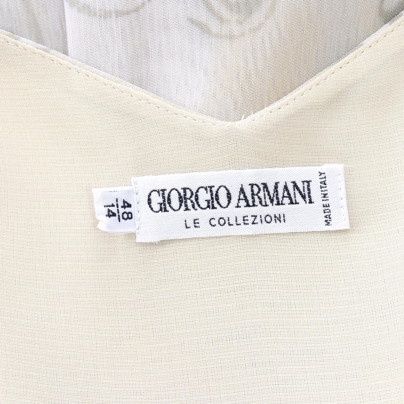 Giorgio Armani Vintage 1990s Cream Khaki Sage Green Leaf Print Summer Dress For Sale 3