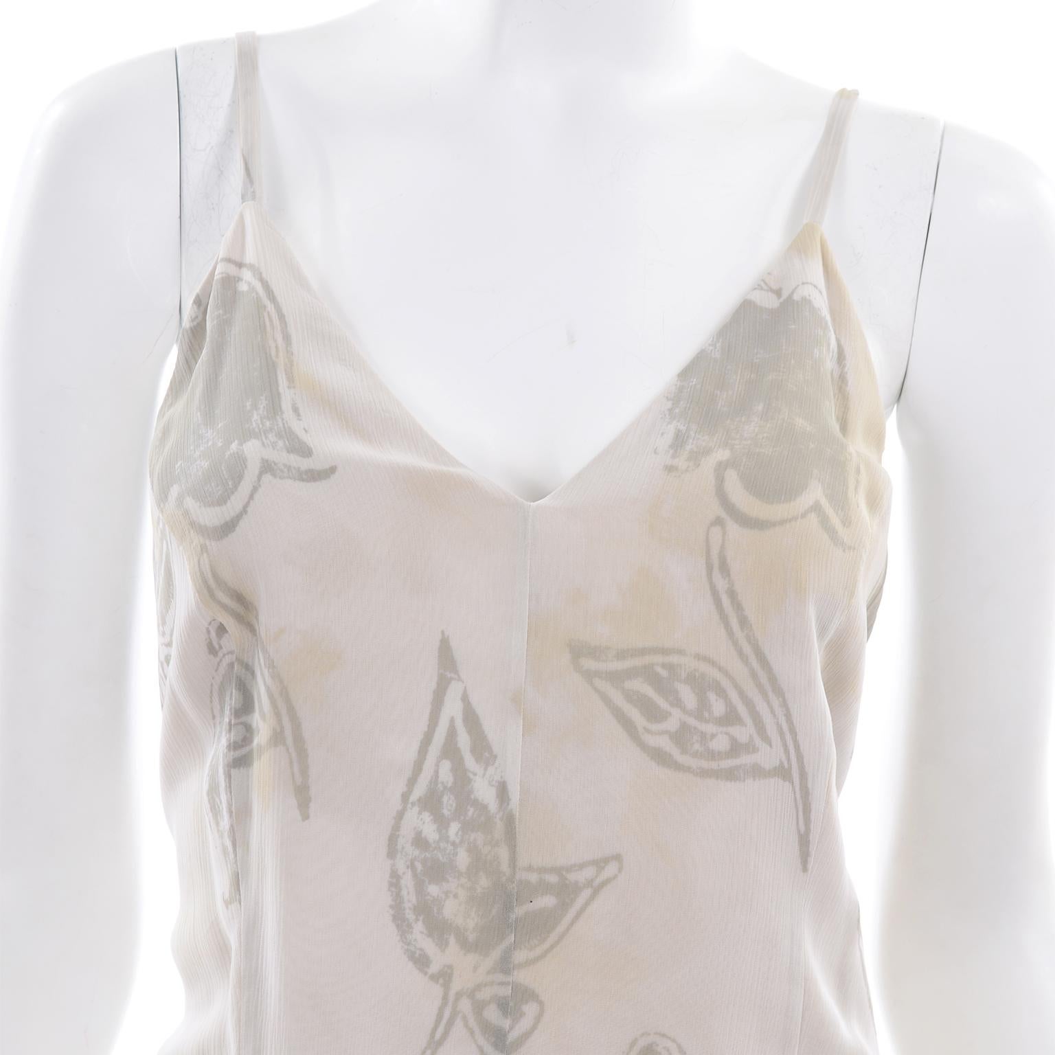 Women's Giorgio Armani Vintage 1990s Cream Khaki Sage Green Leaf Print Summer Dress For Sale