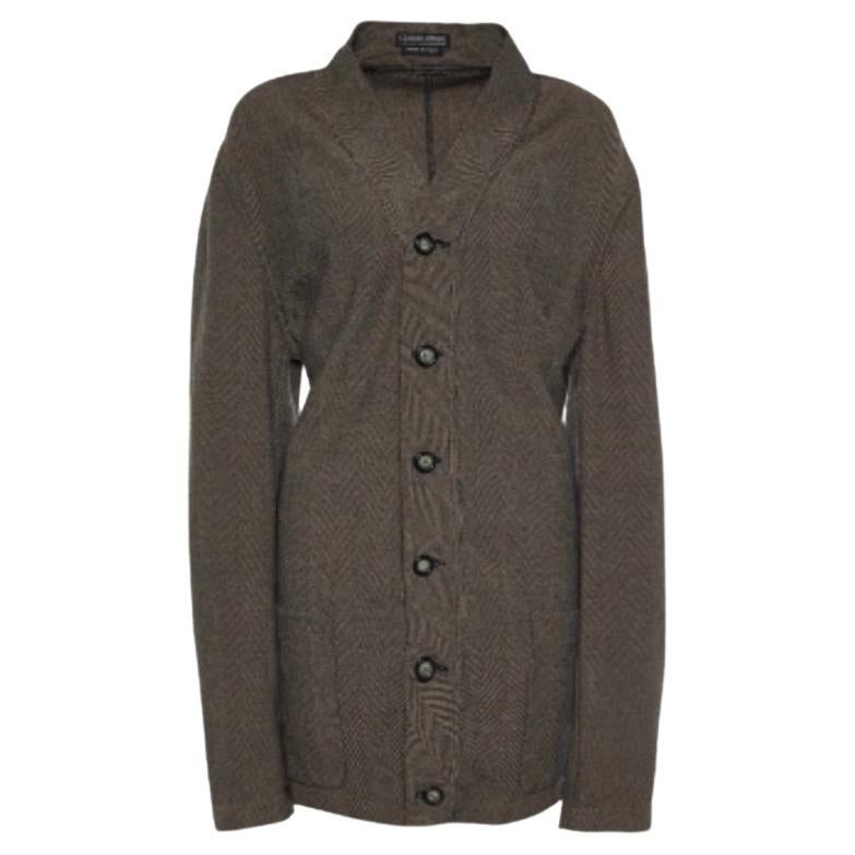 Giorgio Armani Vintage Chaqueta de lana estampada marrón con botones delanteros XL en venta