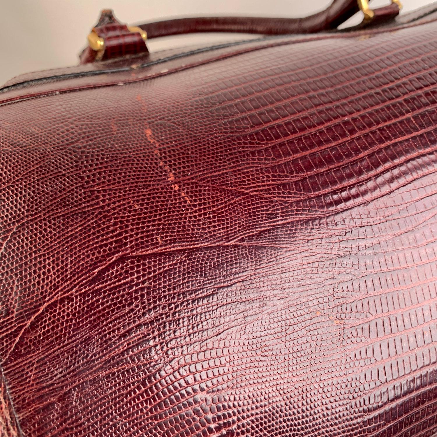 Black Giorgio Armani Vintage Burgundy Leather Travel Carry On Beauty Bag