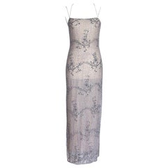 Giorgio Armani Vintage Dress Beaded Fleurette on Tulle Formal Gown 40 / 6