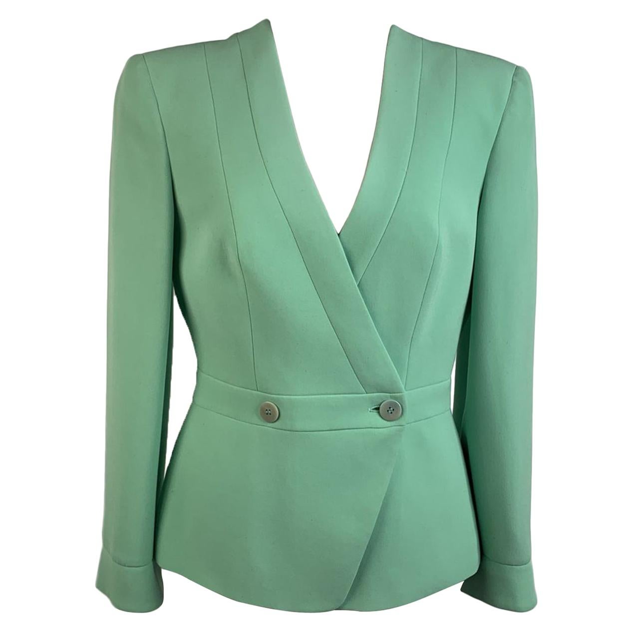 Giorgio Armani Vintage Green Silk Double Breasted Blazer Size 38