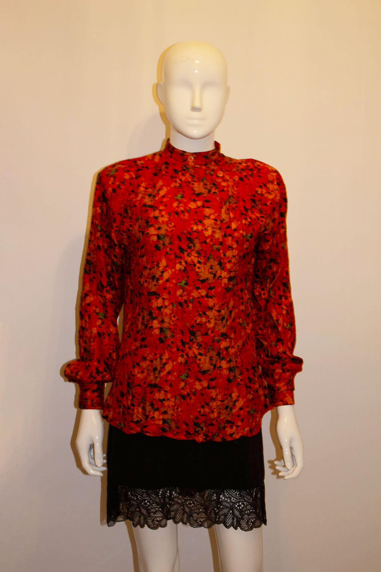 Red Giorgio Armani ,  Vintage Multi colour Silk Blouse For Sale