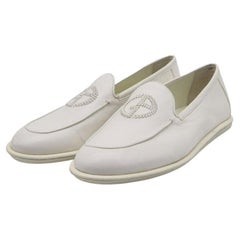Giorgio Armani Vintage Nappa Leather Loafers with Logo in White Size 9