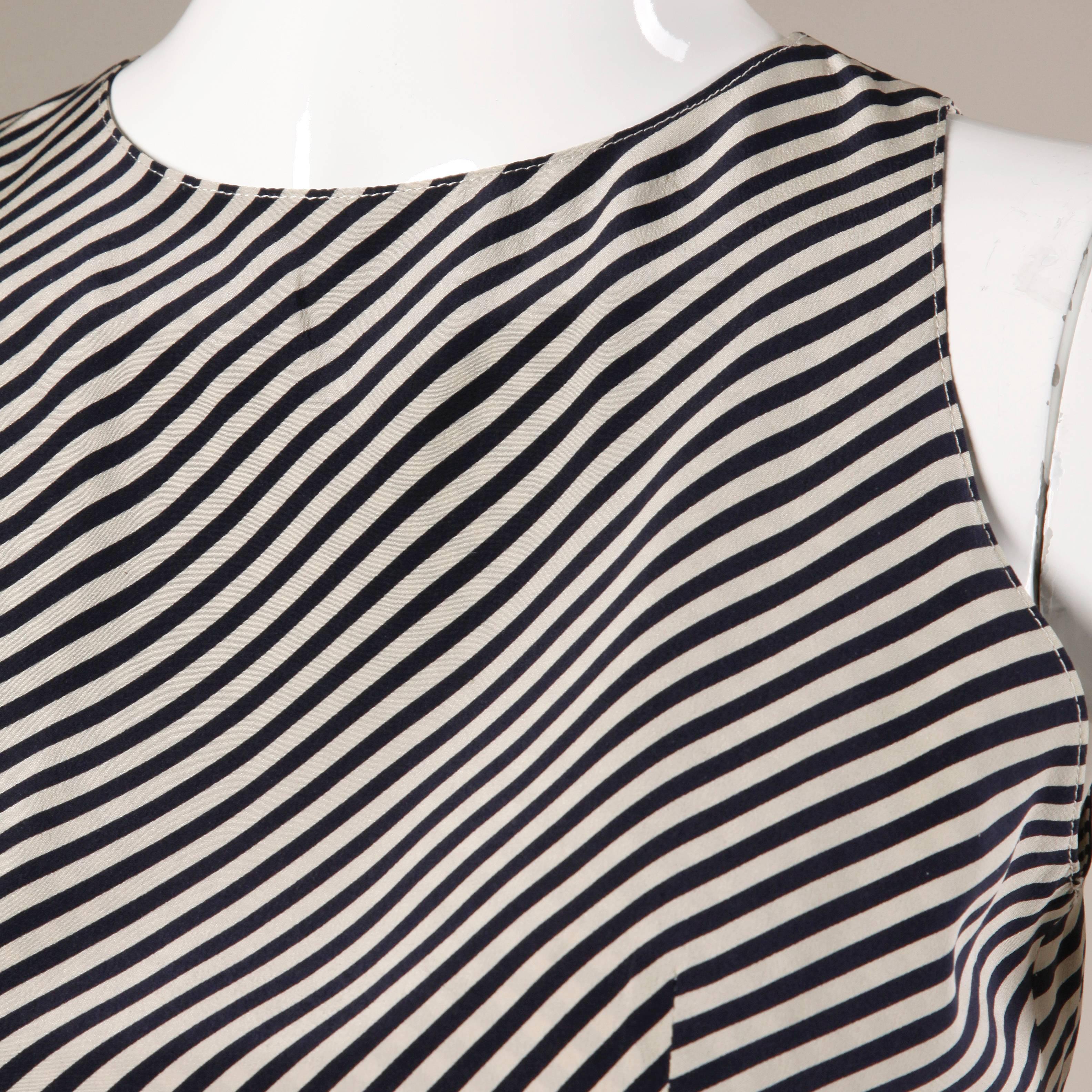 Giorgio Armani Vintage Navy + Beige Silk Striped Pants + Top 2-Piece Ensemble For Sale 3