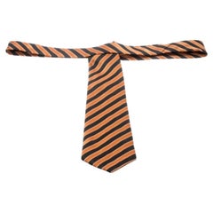 Giorgio Armani Vintage Orange and Black Diagonal Striped Silk Jacquard Tie
