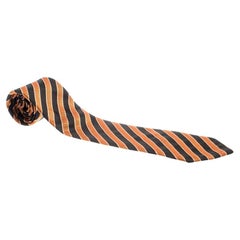 Cravate vintage Giorgio Armani orange et noire à rayures diagonales