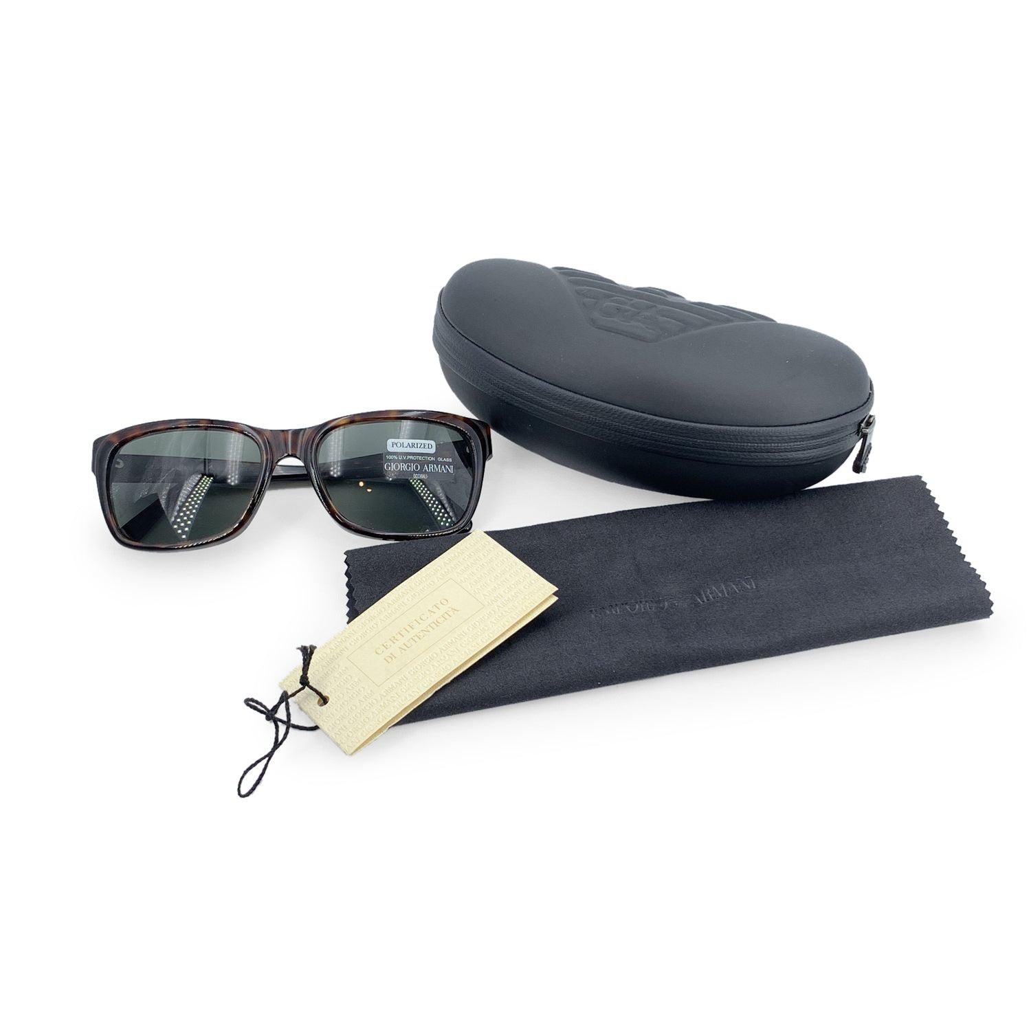 Vintage Giorgio Armani Sunglasses, Mod. 846 - 063/48 - LARGE - 140. Dark brown acetate rectangle shaped frame. Grey polarized glass lenses with 100% UV protection. Made in Italy. Details MATERIAL: Plastic COLOR: Brown MODEL: 846 GENDER: Unisex