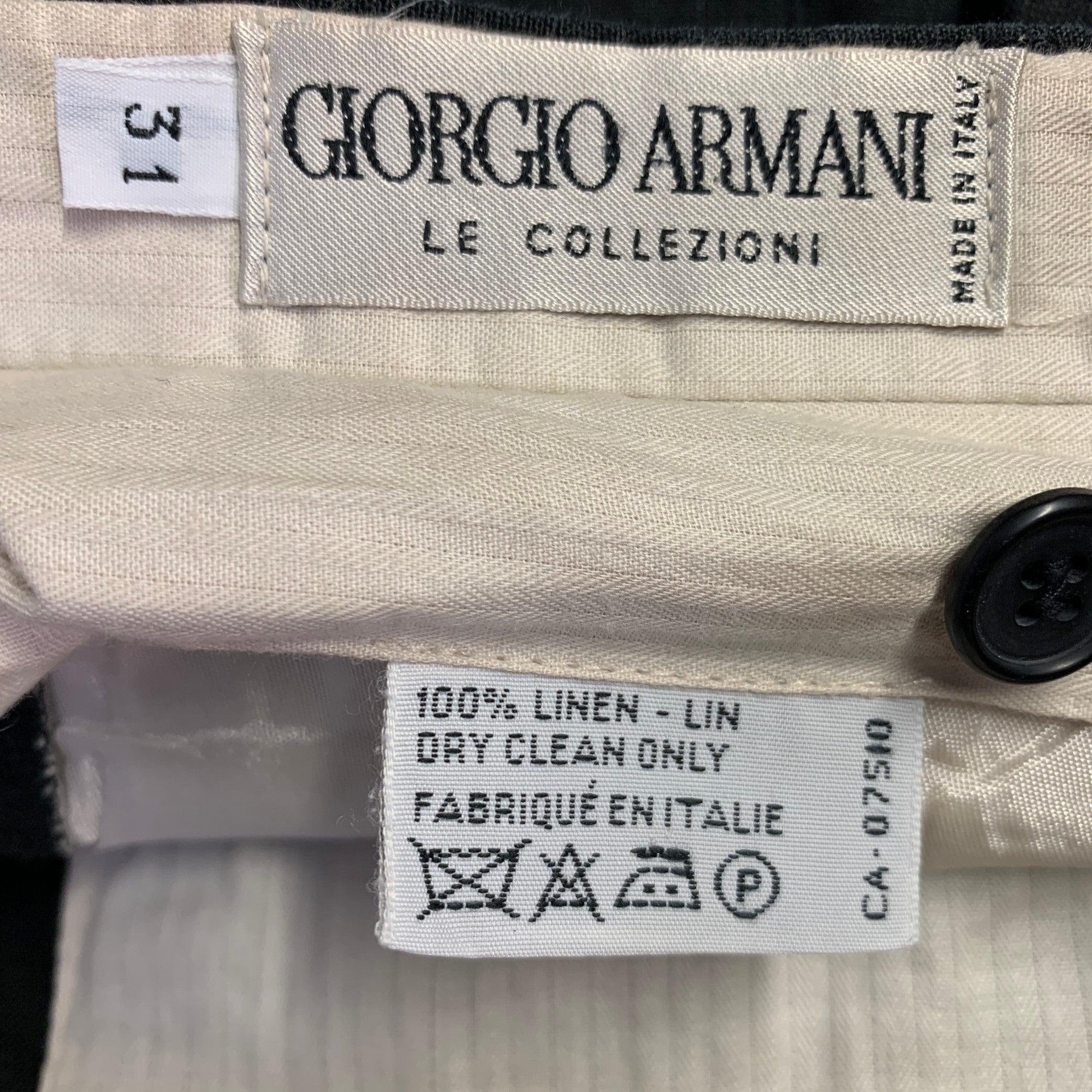 GIORGIO ARMANI Vintage Taglia 31 - Pantaloni a pieghe in lino nero con taglio affusolato In condizioni buone a San Francisco, CA