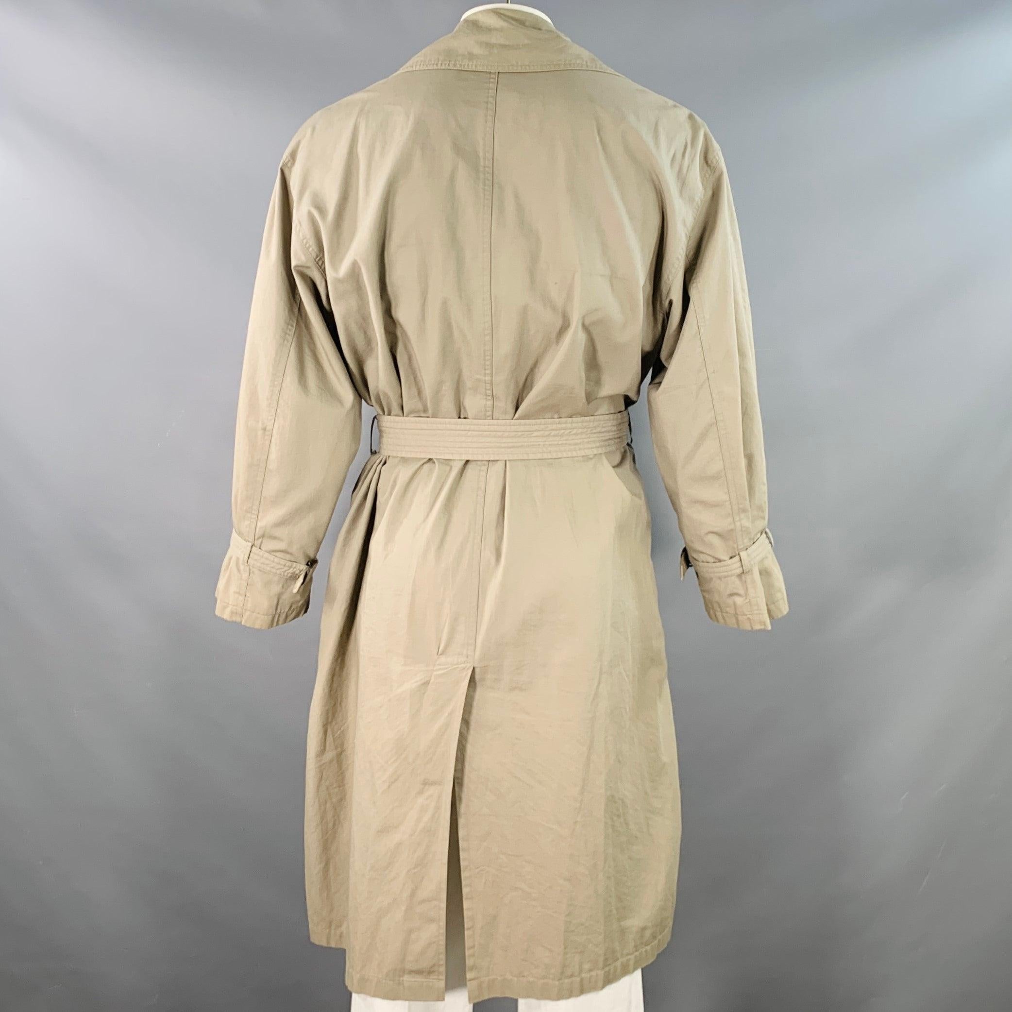 Beige GIORGIO ARMANI Vintage Taglia L Trench in cotone kaki con cintura aperta sul davanti in vendita