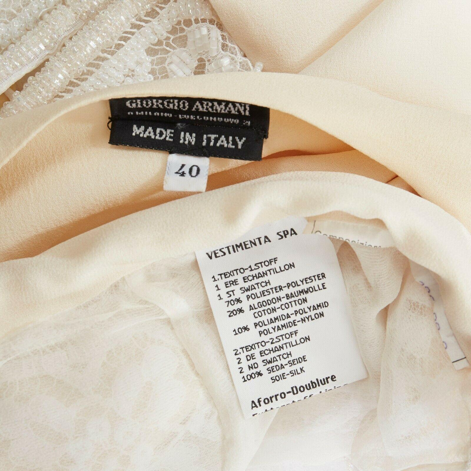 GIORGIO ARMANI white bead embellished lace front cream silk vest top IT40 S 2