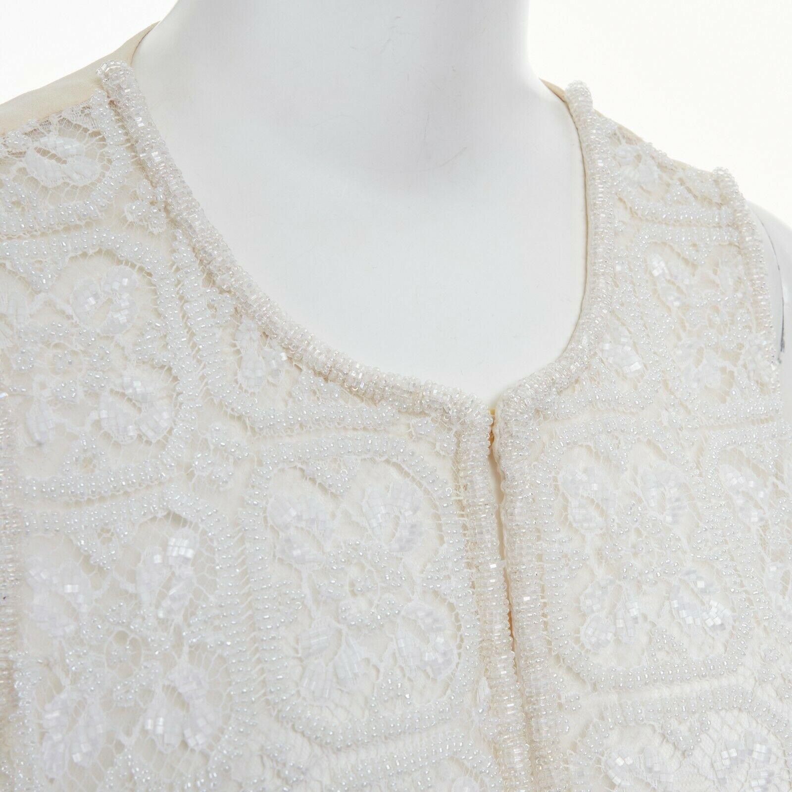 Women's GIORGIO ARMANI white bead embellished lace front cream silk vest top IT40 S