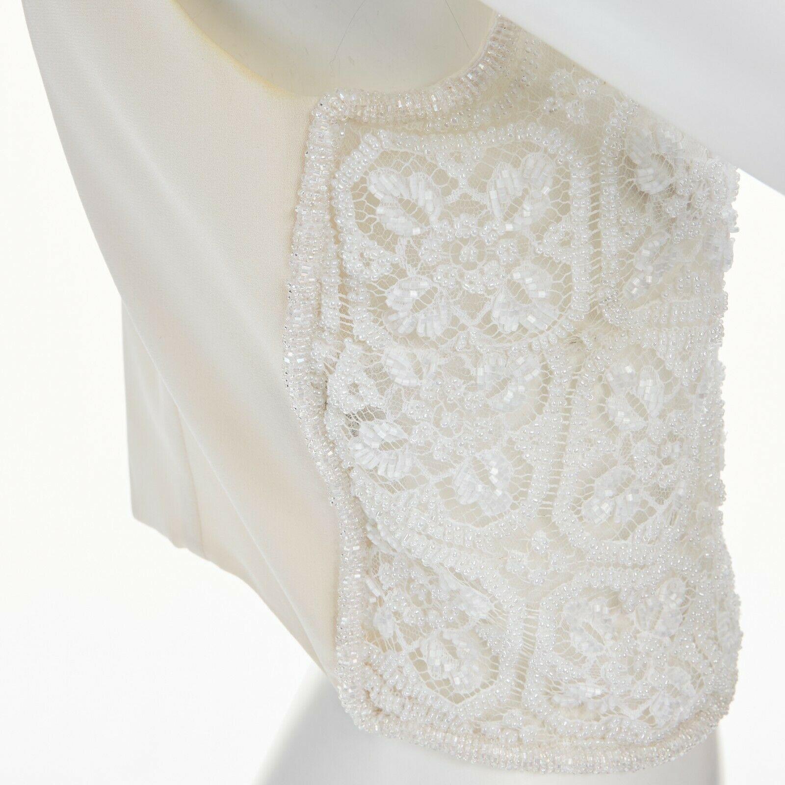 GIORGIO ARMANI white bead embellished lace front cream silk vest top IT40 S 1