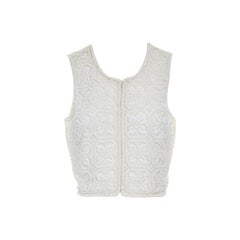 GIORGIO ARMANI white bead embellished lace front cream silk vest top IT40 S
