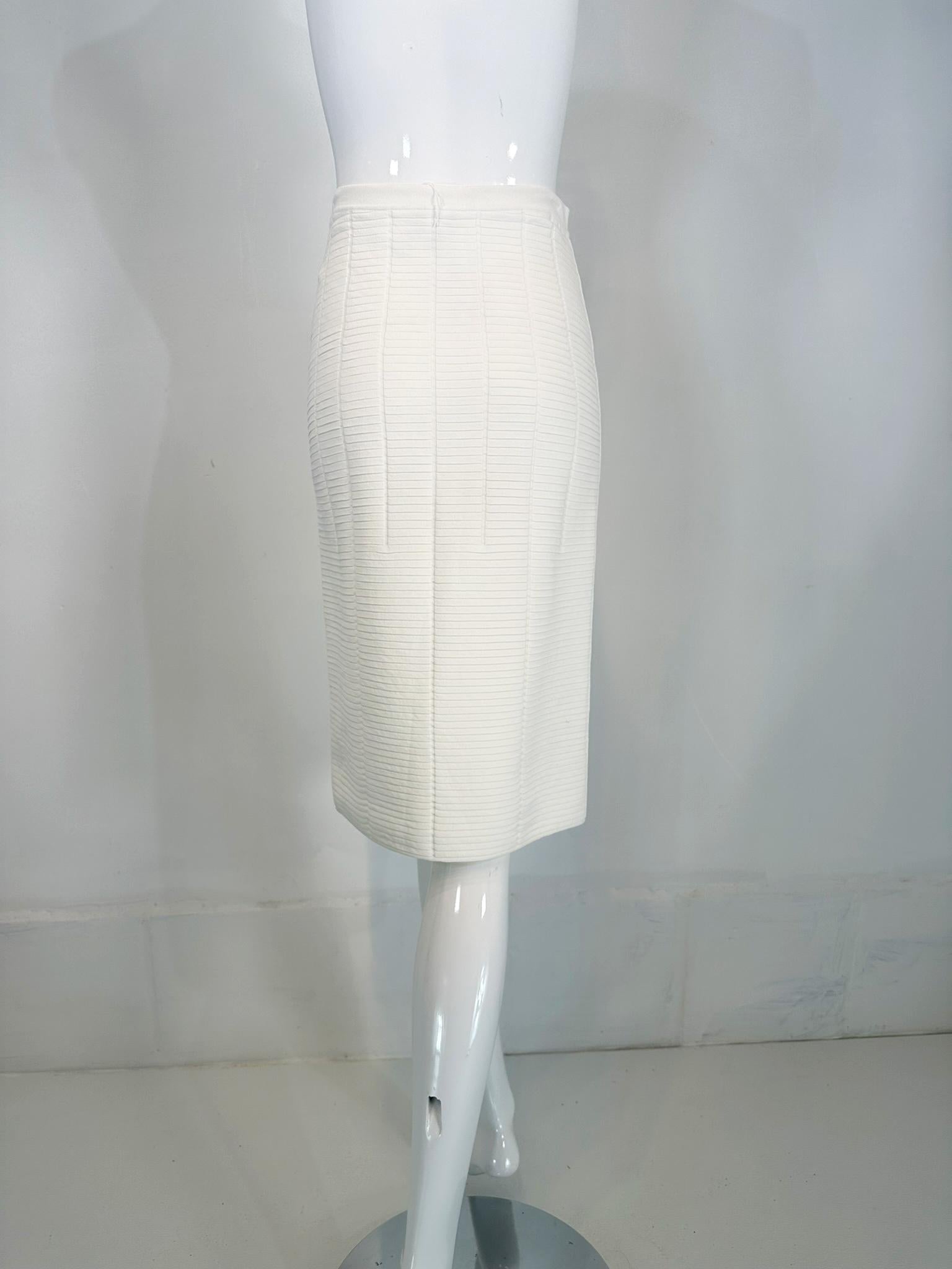 Giorgio Armani White Body Con Ribbed Stretch Pencil Skirt 1990s 40 For Sale 1