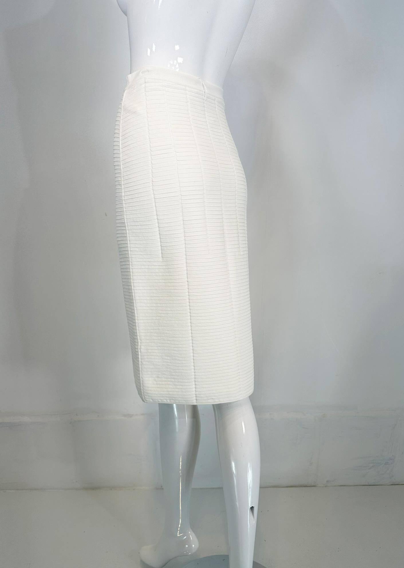 Giorgio Armani White Body Con Ribbed Stretch Pencil Skirt 1990s 40 For Sale 2