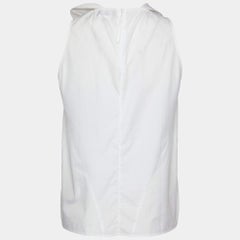 Giorgio Armani White Cotton Ruffle Neck Sleeveless Top S