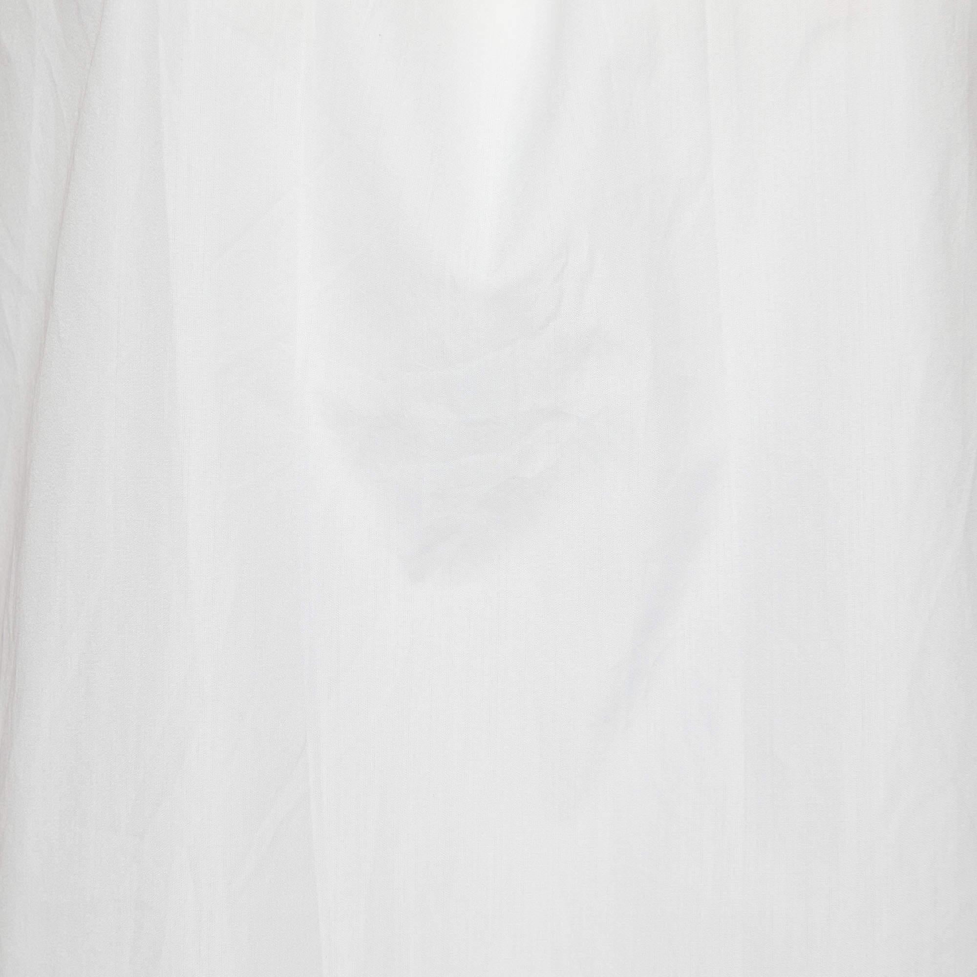 Grigio Giorgio Armani White Top senza maniche con scollo a balze in cotone S. in vendita