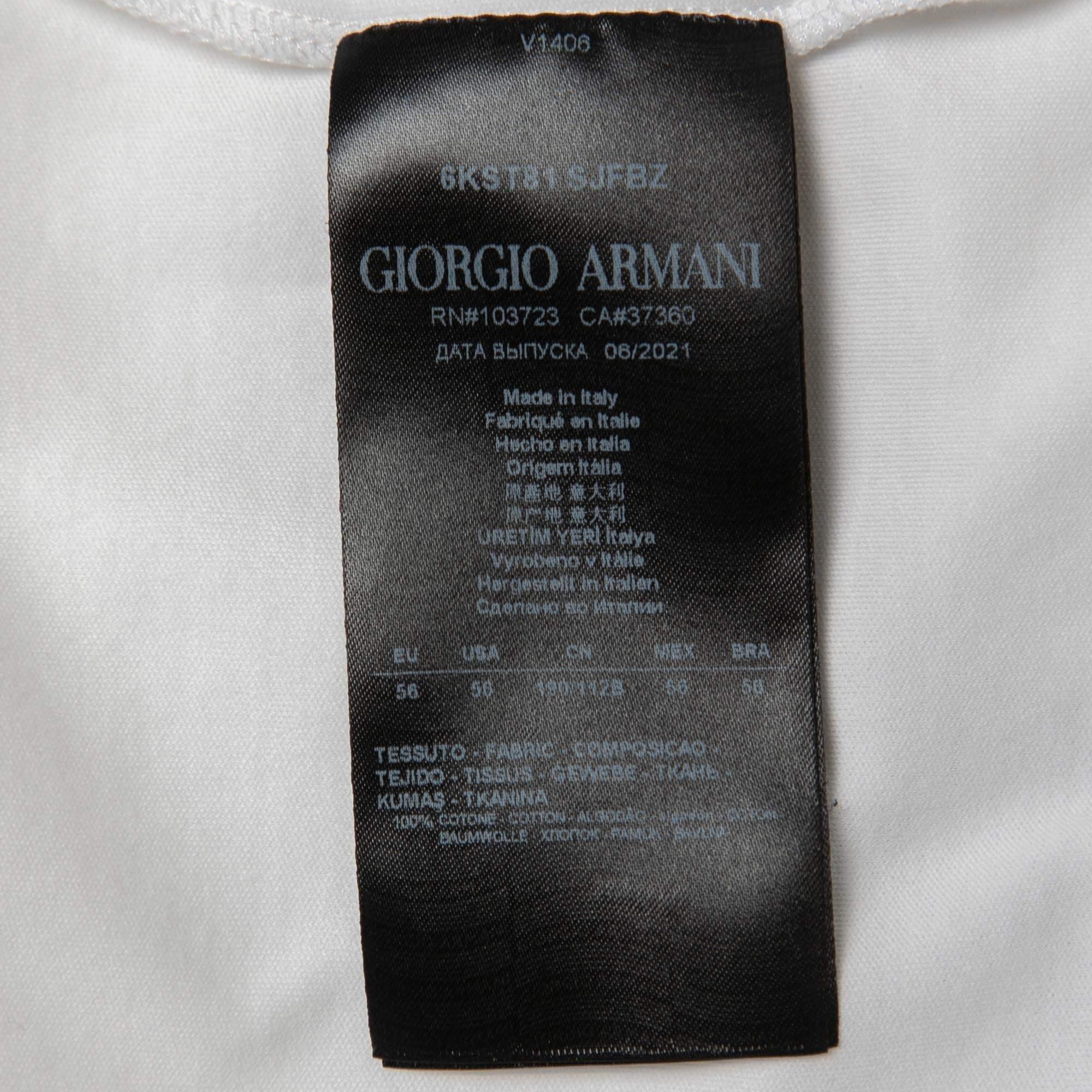 Men's Giorgio Armani White Cotton Signature Logo Detail T-Shirt 3XL For Sale