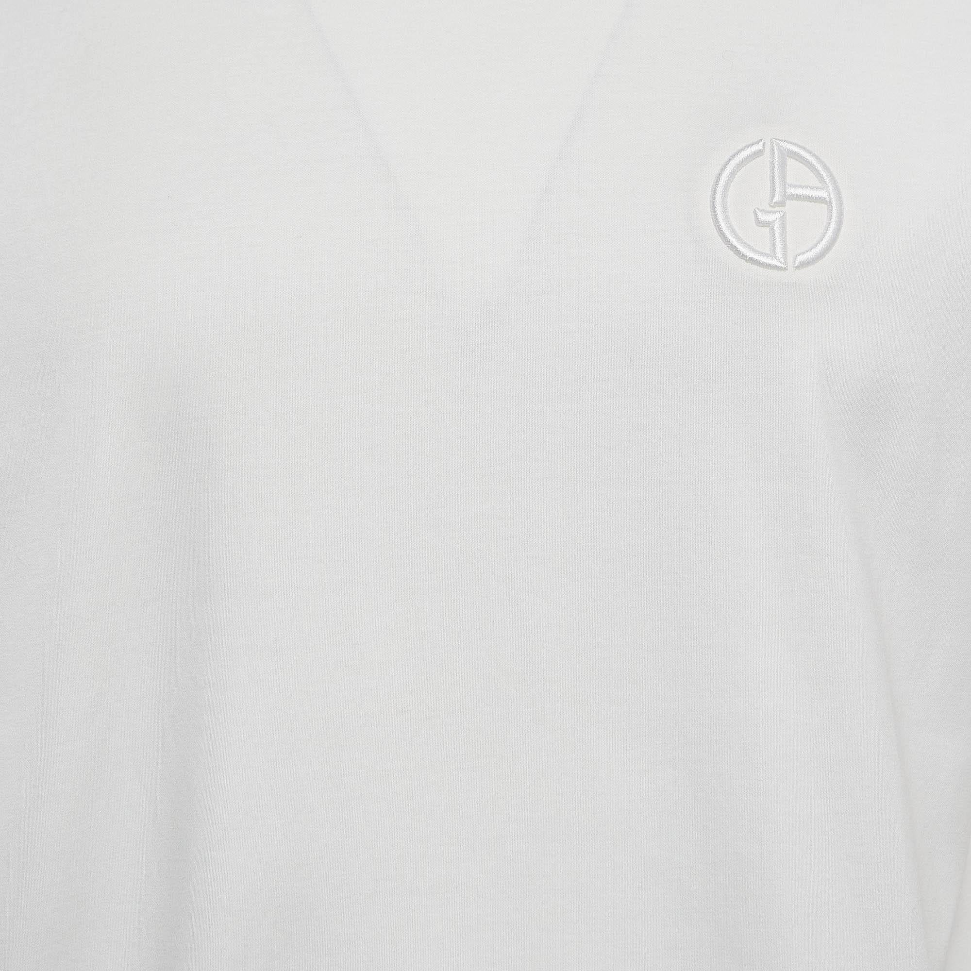 Gris Giorgio Armani White Logo Embroidered Jersey T-Shirt M.