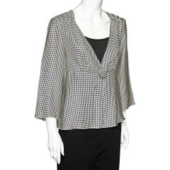 Giorgio Armani White Polka Dotted Silk Satin Gathered Blouse L