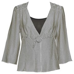 Giorgio Armani White Polka Dotted Silk Satin Gathered Blouse L