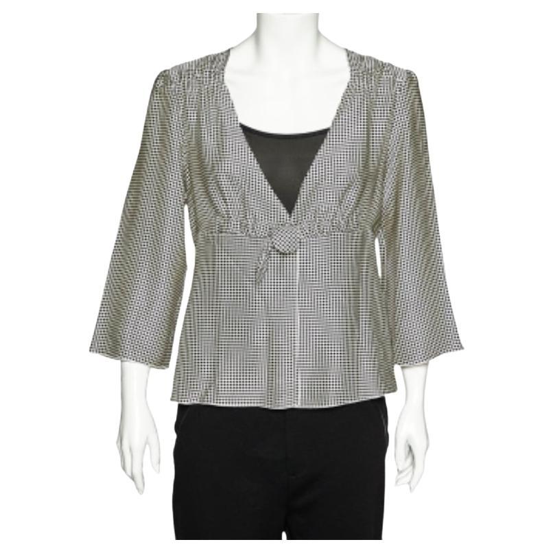 Giorgio Armani Blouse froncée en satin de soie blanche à pois L