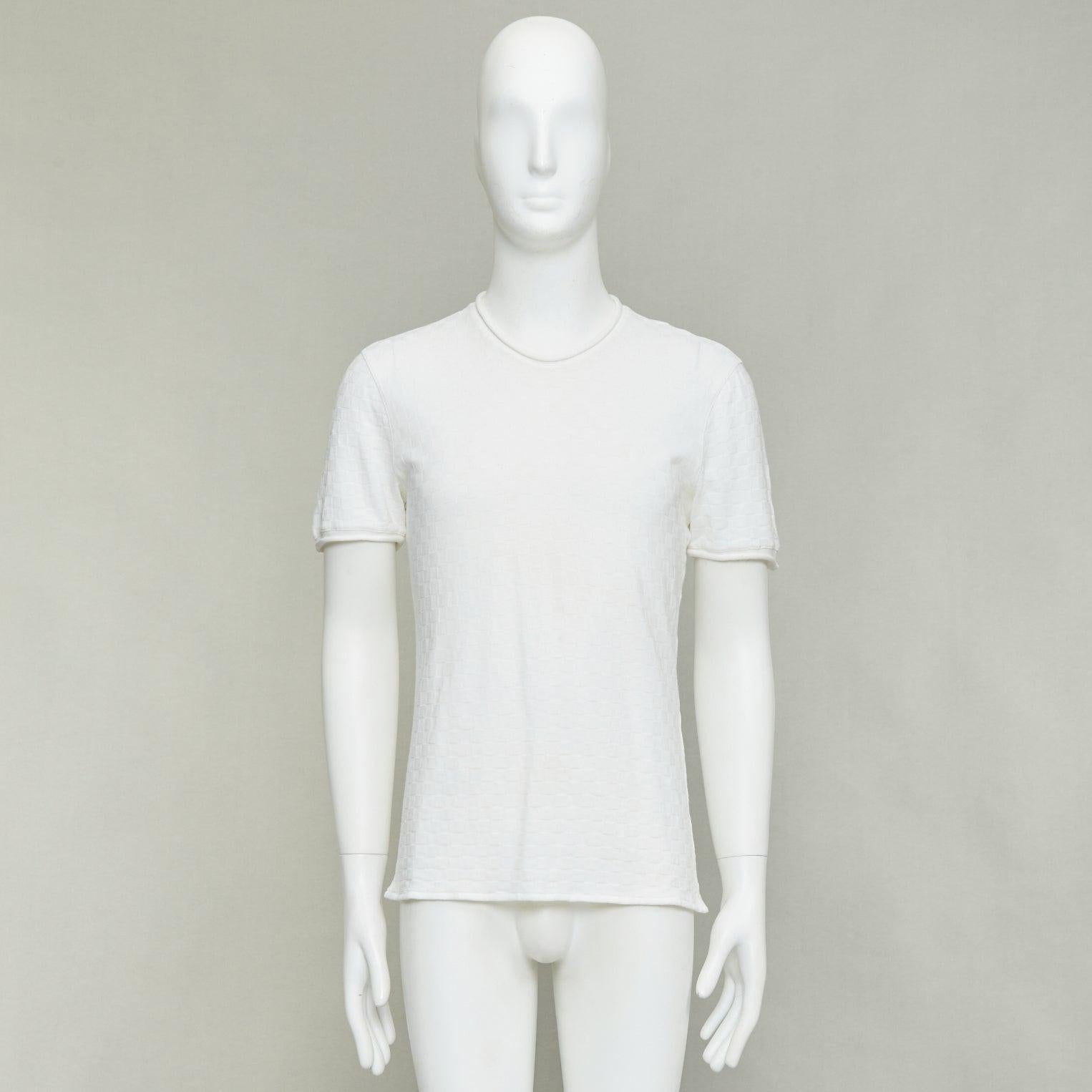 GIORGIO ARMANI jersey de punto a cuadros blanco con dobladillo enrollado IT52 XL en venta 4