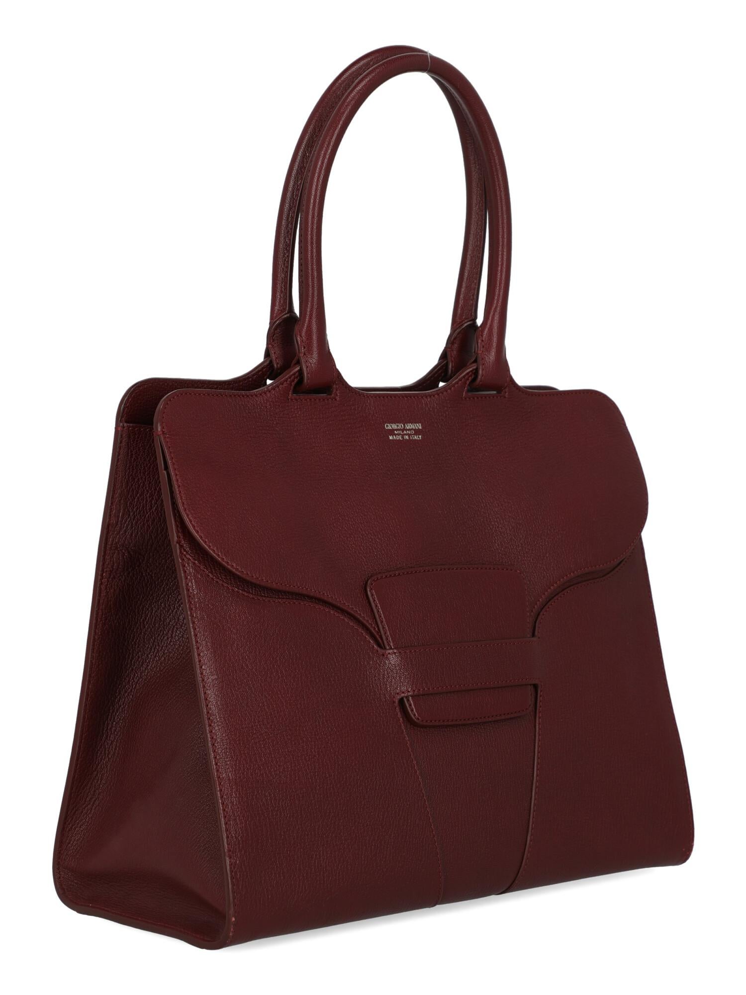 Black Giorgio Armani Women Handbags Burgundy Leather 
