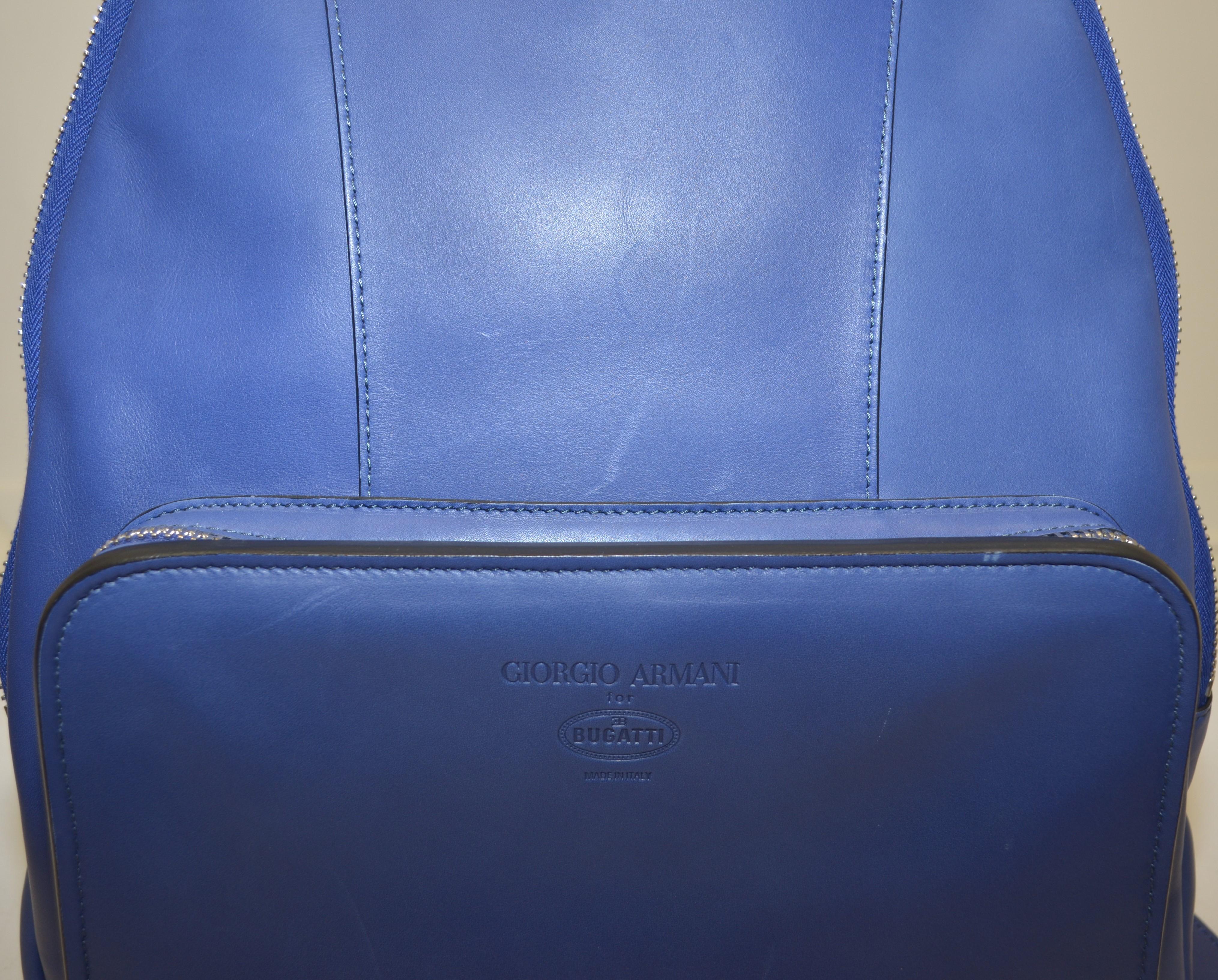 Giorgio Armani x BUGATTI Blue Leather Backpack NWT 4