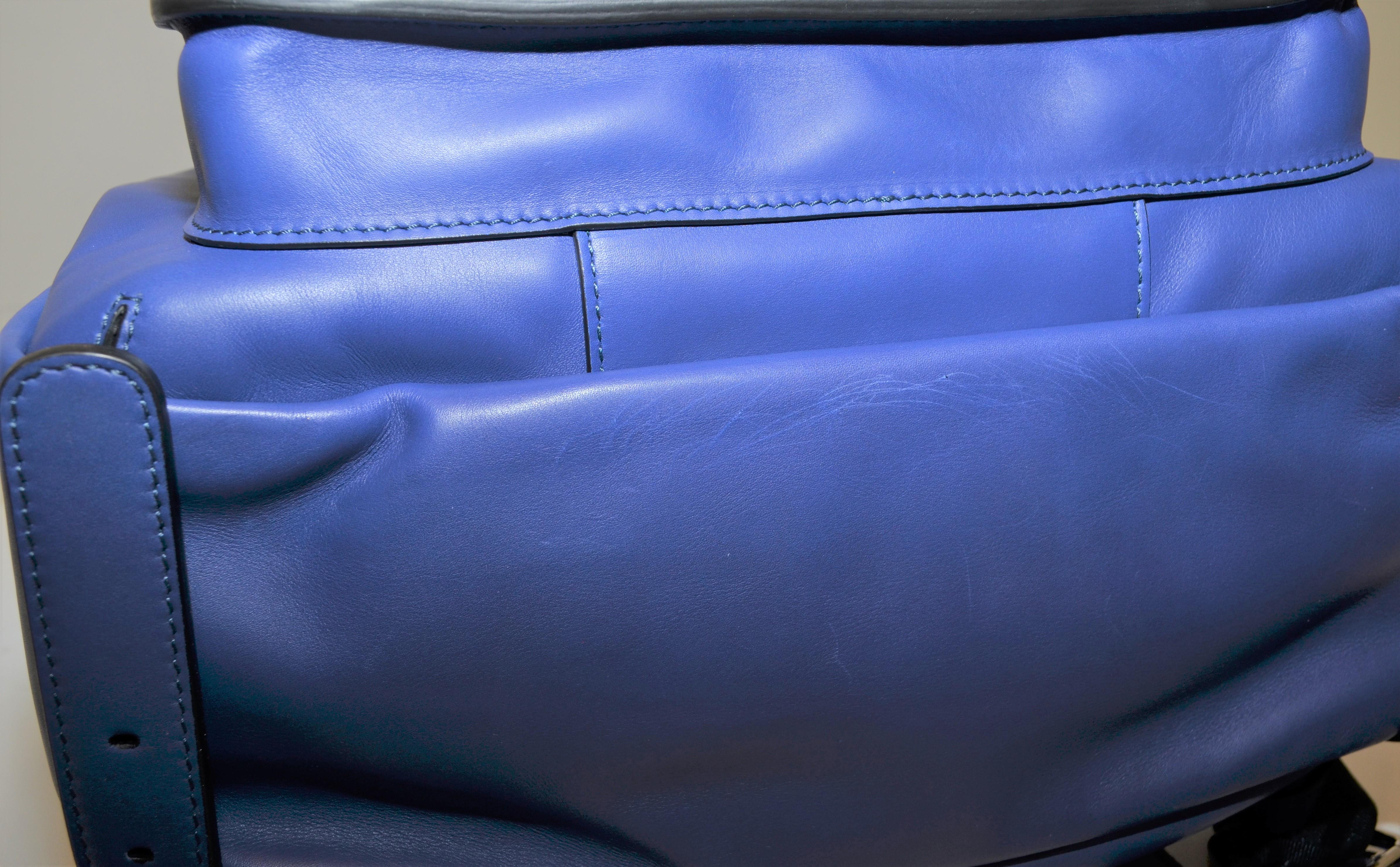 Giorgio Armani x BUGATTI Blue Leather Backpack NWT 5