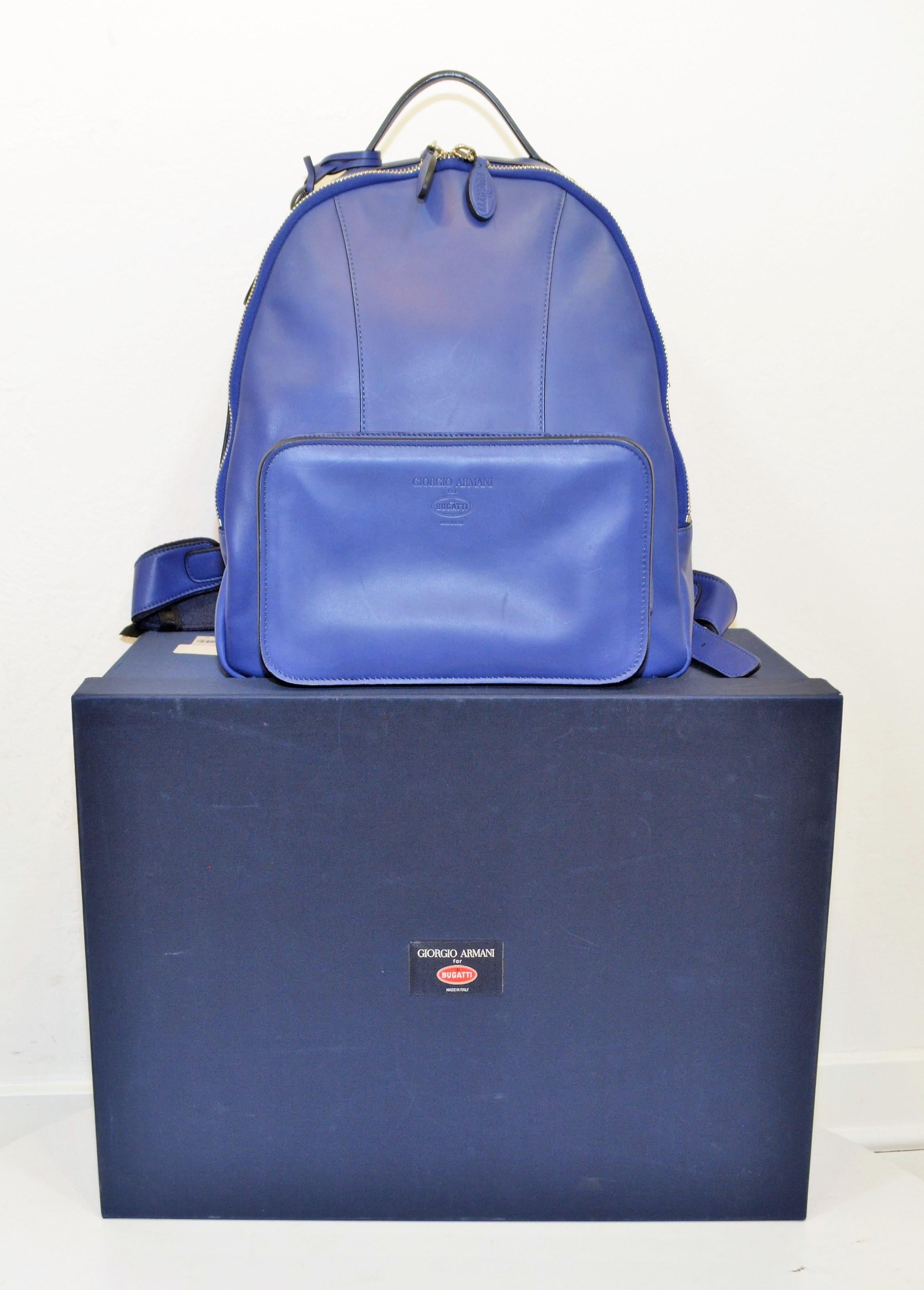 Giorgio Armani x BUGATTI Blue Leather Backpack NWT at 1stDibs