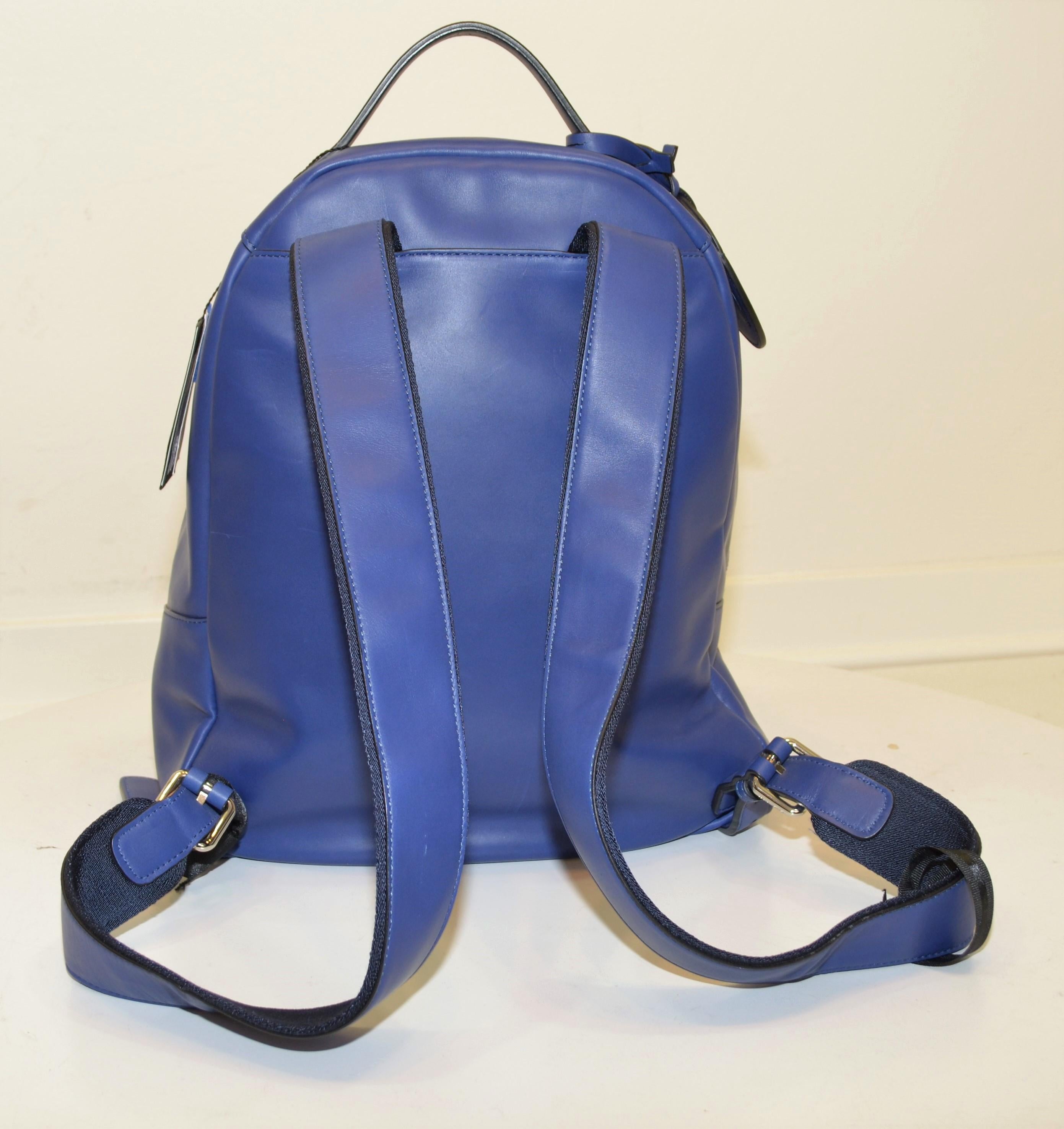 Giorgio Armani x BUGATTI Blue Leather Backpack NWT In New Condition In Carmel, CA