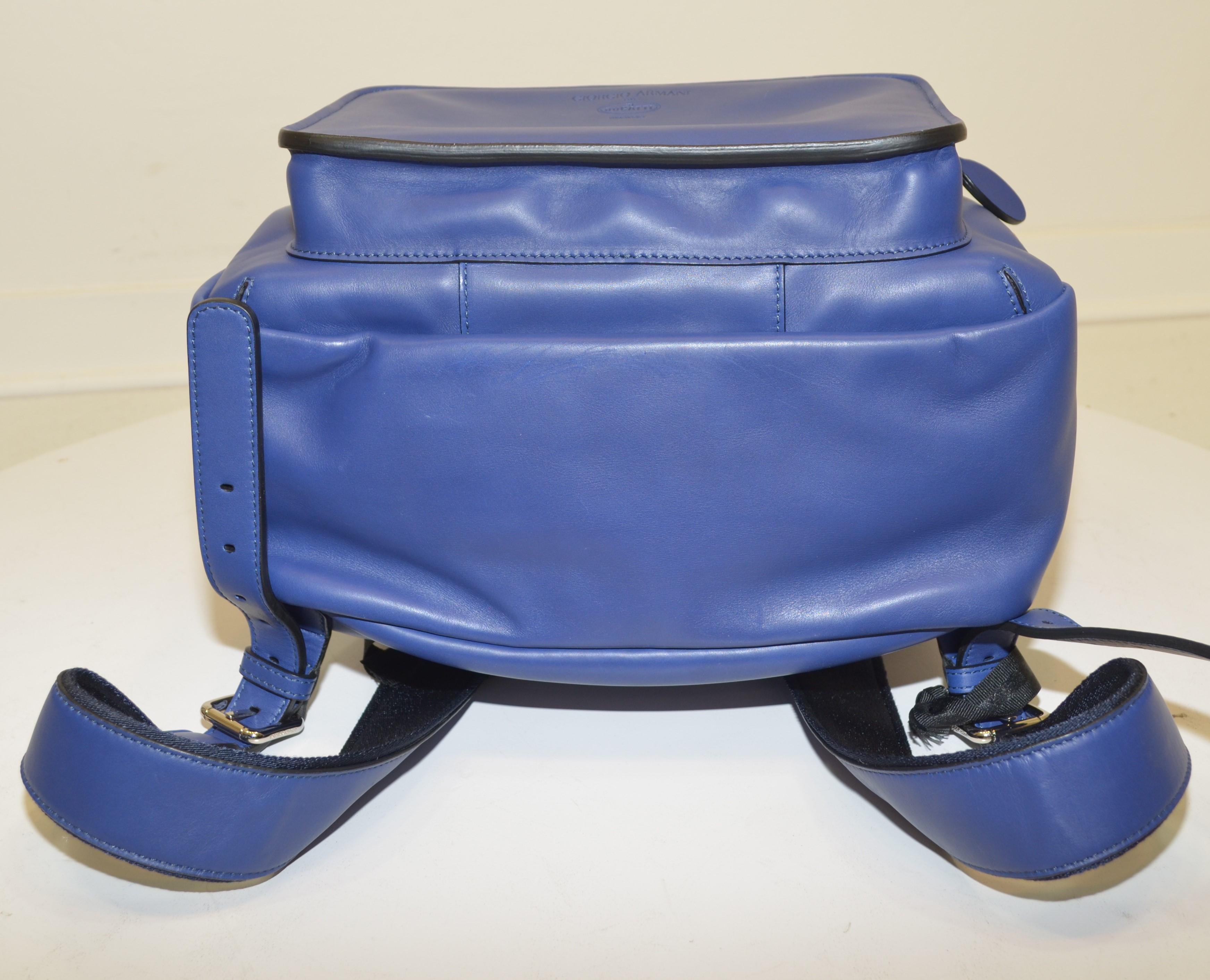 Women's or Men's Giorgio Armani x BUGATTI Blue Leather Backpack NWT