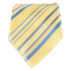 GIORGIO ARMANI Yellow Blue Diagonal Stripe Silk Jacquard Tie