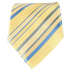 GIORGIO ARMANI Yellow Blue Diagonal Stripe Silk Jacquard Tie