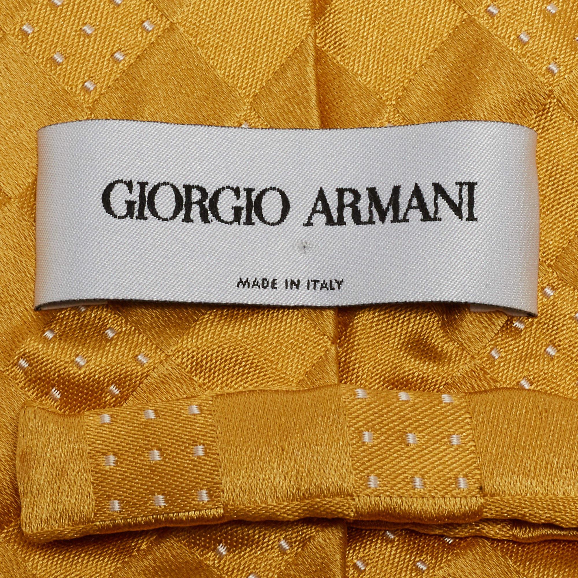 Giorgio Armani Gelbe gemusterte traditionelle Krawatte aus Seide im Angebot 1
