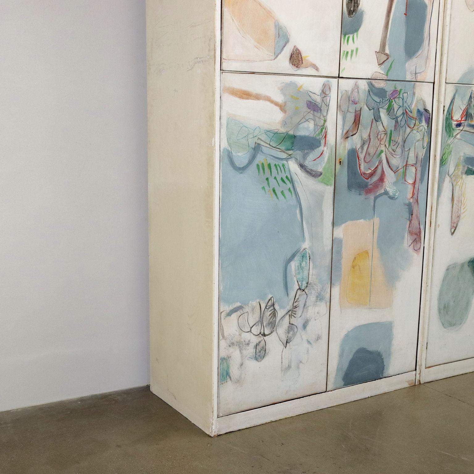 Painted decoration of wardrobe doors, Oil on Wooden Table Italy XX Century 3
