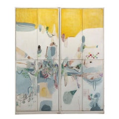 Painted decoration of wardrobe doors, Oil on Wooden Table Italy XX Century