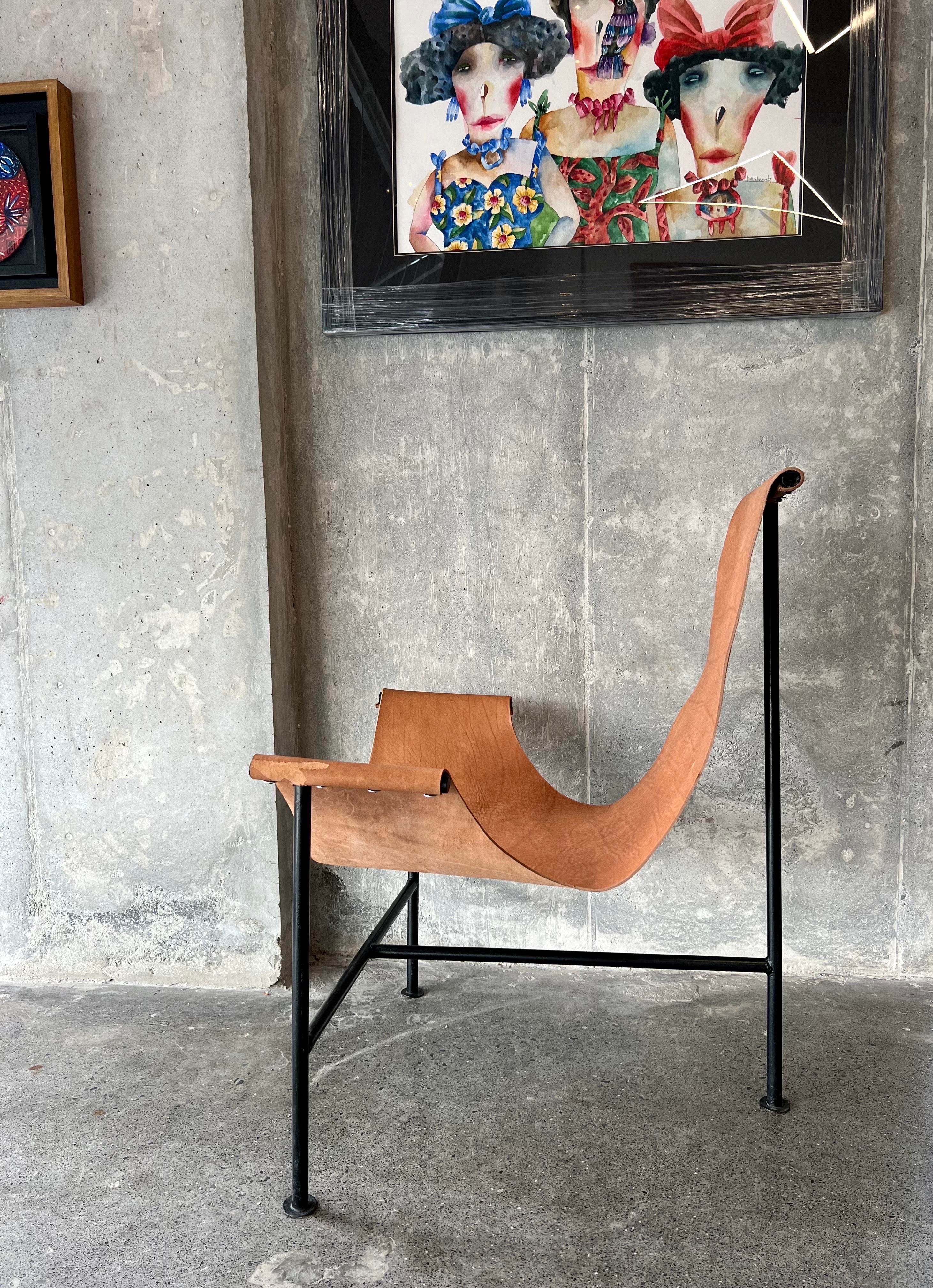 Mid-Century Modern Giorgio Belloli Leather and Iron Sling Chair