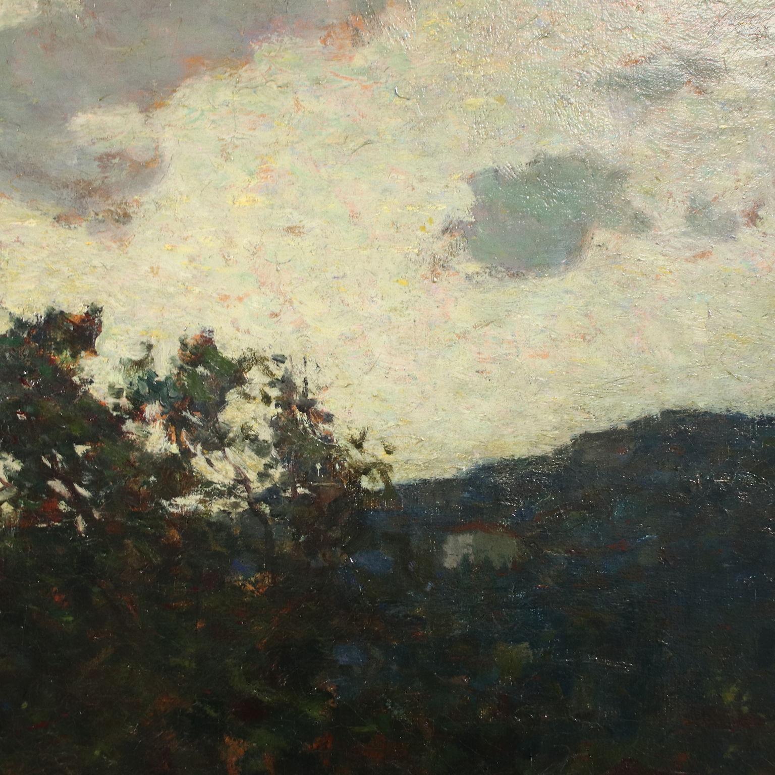 Brunate 1925 - Black Landscape Painting by Giorgio Belloni