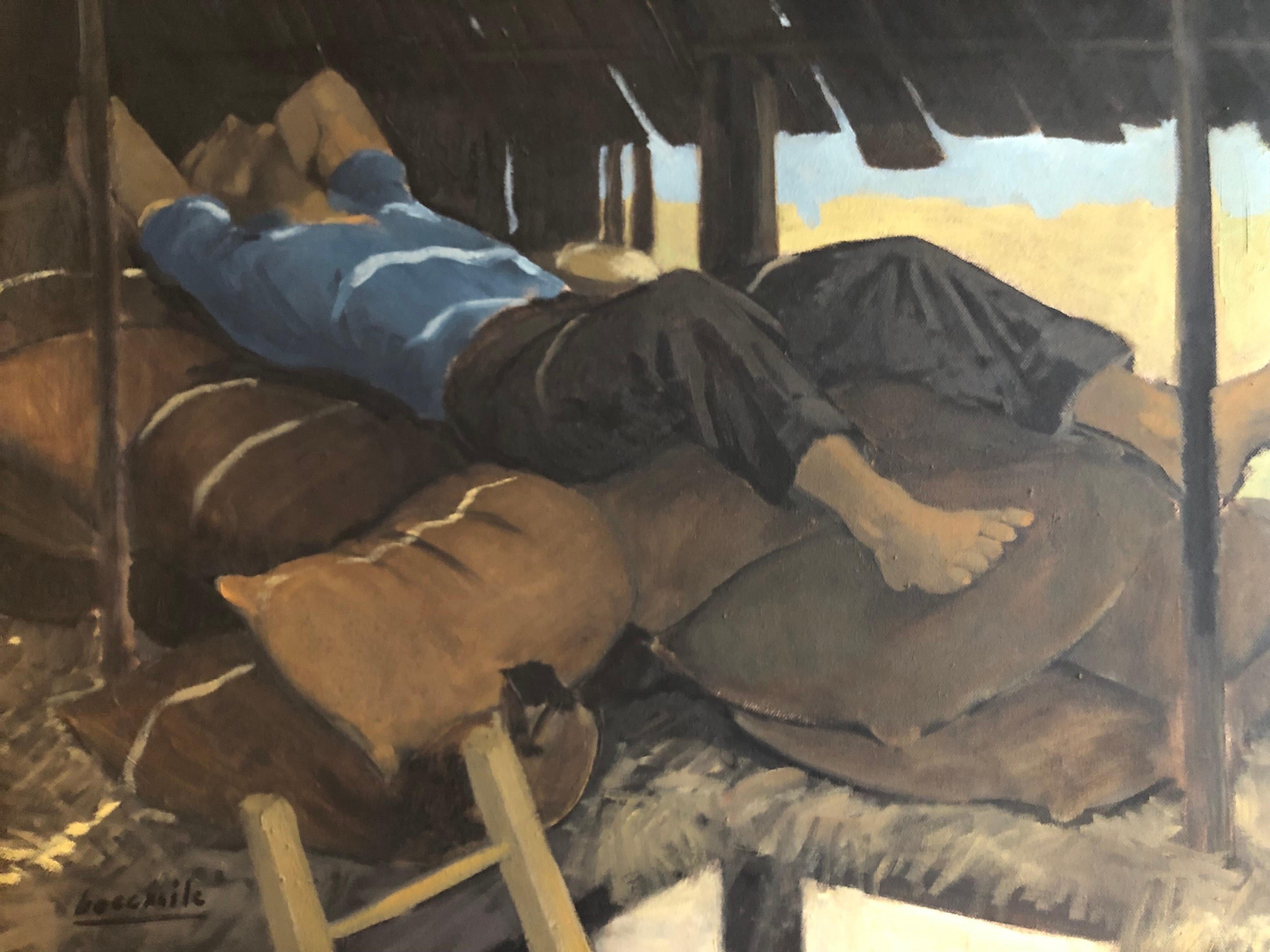 Soldati ed un Contadino Boccasile 1978 Set di Due Dipinti Figurativi Italiani For Sale 14