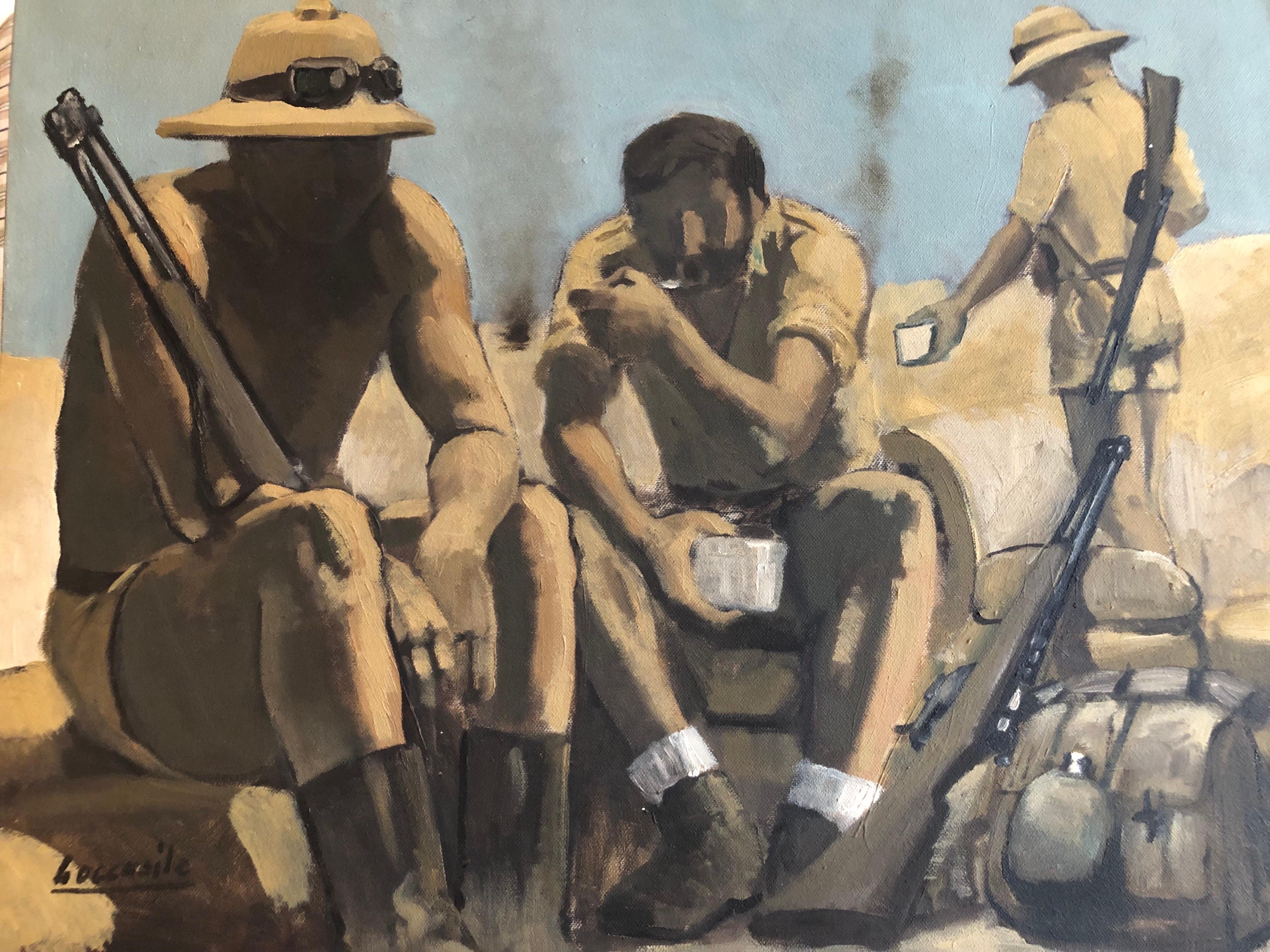 Soldati ed un Contadino Boccasile 1978 Set di Due Dipinti Figurativi Italiani For Sale 5