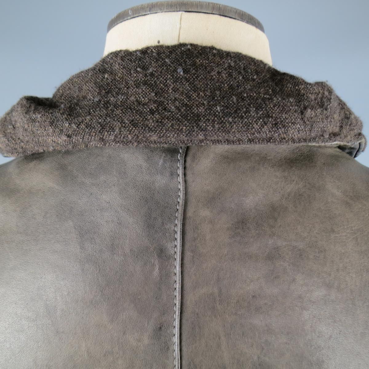 GIORGIO BRATO 38 Taupe Distressed Leather & Silk High Collar Jacket 6